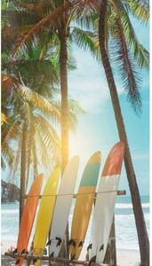 Plážová osuška s motivem palem a surfů 100 x 180 cm