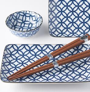 Made in Japan (MIJ) Sushi Set Blue & White with Geometric Symbol 4 ks s hůlkami