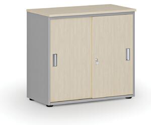 Kancelářská skříň se zasouvacími dveřmi PRIMO GRAY, 740 x 800 x 420 mm, šedá/dub přírodní