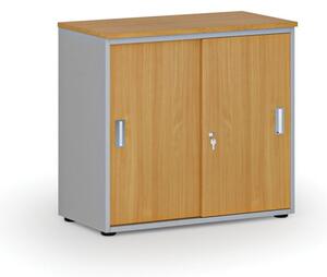 Kancelářská skříň se zasouvacími dveřmi PRIMO GRAY, 740 x 800 x 420 mm, šedá/buk