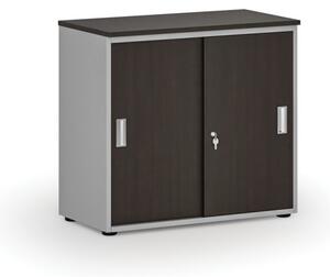 Kancelářská skříň se zasouvacími dveřmi PRIMO GRAY, 740 x 800 x 420 mm, šedá/wenge