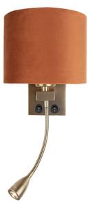 Nástěnná lampa bronzová s flexibilním ramenem a oranžovým stínidlem se zlatým vnitřkem 18cm - Brescia Combi