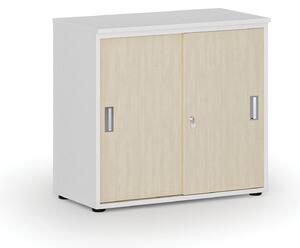 Kancelářská skříň se zasouvacími dveřmi PRIMO WHITE, 740 x 800 x 420 mm, bílá/ořech