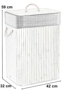 Bambusový koš na prádlo s víkem SOREN 80L, černo - šedý, bílá ucha