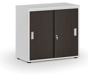 Kancelářská skříň se zasouvacími dveřmi PRIMO WHITE, 740 x 800 x 420 mm, bílá/wenge