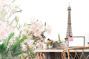 Fototapeta Eiffelova věž a růžové květiny