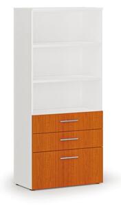 Kancelářská skříň s kombinovanými zásuvkami PRIMO WHITE, 1781 x 800 x 420 mm, bílá/třešeň