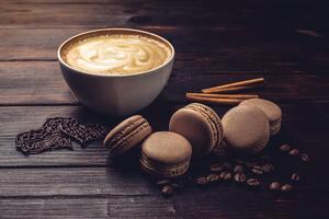 Fototapeta káva s čokoládovými makronky