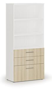 Kancelářská skříň s kombinovanými zásuvkami PRIMO WHITE, 1781 x 800 x 420 mm, bílá/dub př