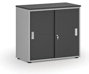 Kancelářská skříň se zasouvacími dveřmi PRIMO GRAY, 740 x 800 x 420 mm, šedá/grafit