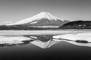 Fototapeta japonská hora Fuji v černobílém