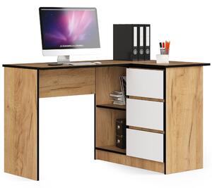 Rohový PC stolek Bodhi (dub craft + bílá) (P). Akce -14%