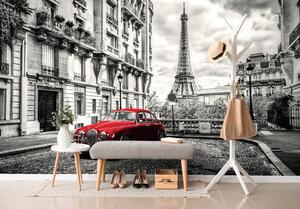 Fototapeta červené retro auto v Paříži - 225x150
