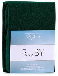 Froté prostěradlo s gumou AmeliaHome Ruby láhvově zelené