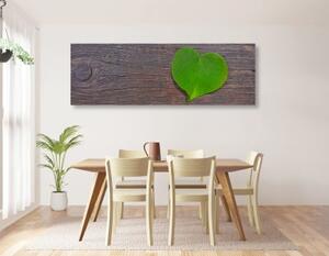Obraz list ve tvaru srdce na dřevěném podkladu - 120x40 cm