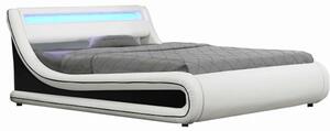 Manželská postel s RGB LED osvetlením, bíla/cerná, 160x200, MANILA NEW