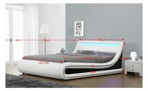 TEMPO Manželská postel s RGB LED osvetlením, bíla/cerná, 160x200, MANILA NEW