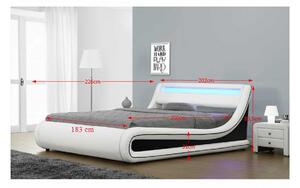 TEMPO Manželská postel s RGB LED osvětlením, bílá / černá, 180x200, MANILA NEW