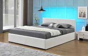 TEMPO Manželská postel s RGB LED osvětlením, bílá, 180x200, JADA NEW