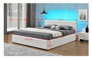 TEMPO Manželská postel s RGB LED osvětlením, bílá, 180x200, JADA NEW