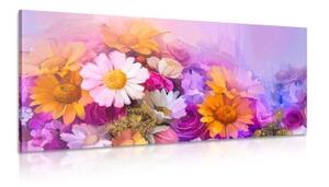 Obraz olejomalba barevných květů - 100x50 cm