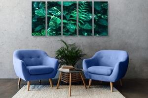 5-dílný obraz svěží tropické listy - 100x50 cm