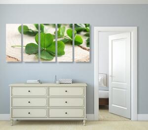 5-dílný obraz zelené čtyřlístky - 100x50 cm