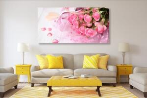 Obraz romantická růžová kytice růží - 100x50 cm