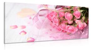 Obraz romantická růžová kytice růží - 100x50 cm