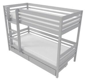 Patrová postel TULY s žebříkem 90x200 cm - Světle šedá, Zvolte šuplík: Dvojitý úložný šuplík, Zvolte stranu: Vlevo
