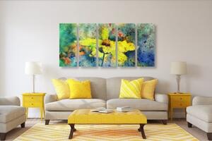 5-dílný obraz žlutý květ s vintage nádechem - 100x50 cm