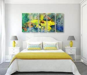 5-dílný obraz žlutý květ s vintage nádechem - 100x50 cm