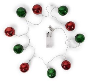 LED vánoční řetěz 1,35m, vnitřní, teplé světlo, 10 LED koulí 5,5cm, na baterie AA