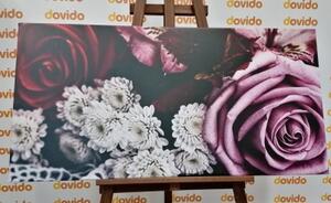 Obraz kytice růží v retro stylu - 100x50 cm