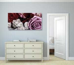 Obraz kytice růží v retro stylu - 100x50 cm