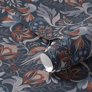 Tapety Lidový ornament s ptáky, tmavě indigo, Tapety květiny, a00502v1 : uwalls.cz
