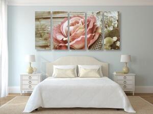 5-dílný obraz elegantní vintage růže - 100x50 cm