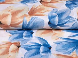 Dekorační látka Sofia SF-003 Modro-béžové květy na bílém - šířka 160 cm