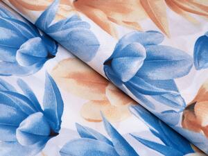 Dekorační látka Sofia SF-003 Modro-béžové květy na bílém - šířka 160 cm