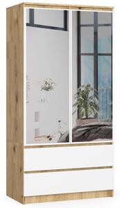 Šatní skříň se zrcadlem S90 2D2SZ - dub artisan/bílá