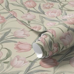 Tapety Jemně růžové tulipány na jemně béžovém pozadí, Tapety květiny, a00589 : uwalls.cz