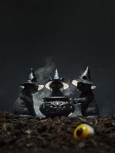 Sinsay - Halloweenový svícen na čajovou svíčku ve tvaru koček s kotlíkem - černá