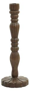 Hnědý dřevěný svícen na úzkou svíčku Jeraldo - Ø 16*45 cm