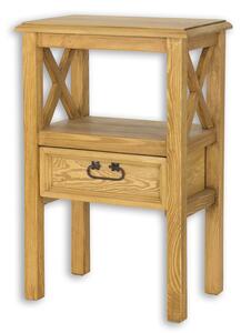 Drewmax SN703 - Dřevěný noční stolek masiv rustikální borovice (Kvalitní rustikální noční stolek z borovicového masivu masivu)