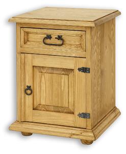 Drewmax SN701 - Dřevěný noční stolek masiv rustikální borovice (Kvalitní rustikální noční stolek z borovicového masivu masivu)