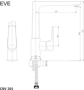 Mereo Dřezová stojánková baterie, Eve, s plochým ramínkem nad pákou, výška 273 mm, chrom CBV201