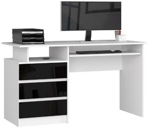 Ak furniture Volně stojící psací stůl CLP 135 cm bílý/černý lesk
