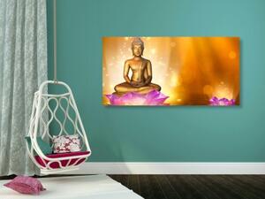 Obraz socha Budhy na lotosovém květu - 100x50 cm