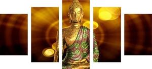 5-dílný obraz socha Budhu s abstraktním pozadím - 100x50 cm