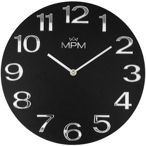 Dřevěné designové hodiny stříbrné/černé MPM Timber Simplicity - E